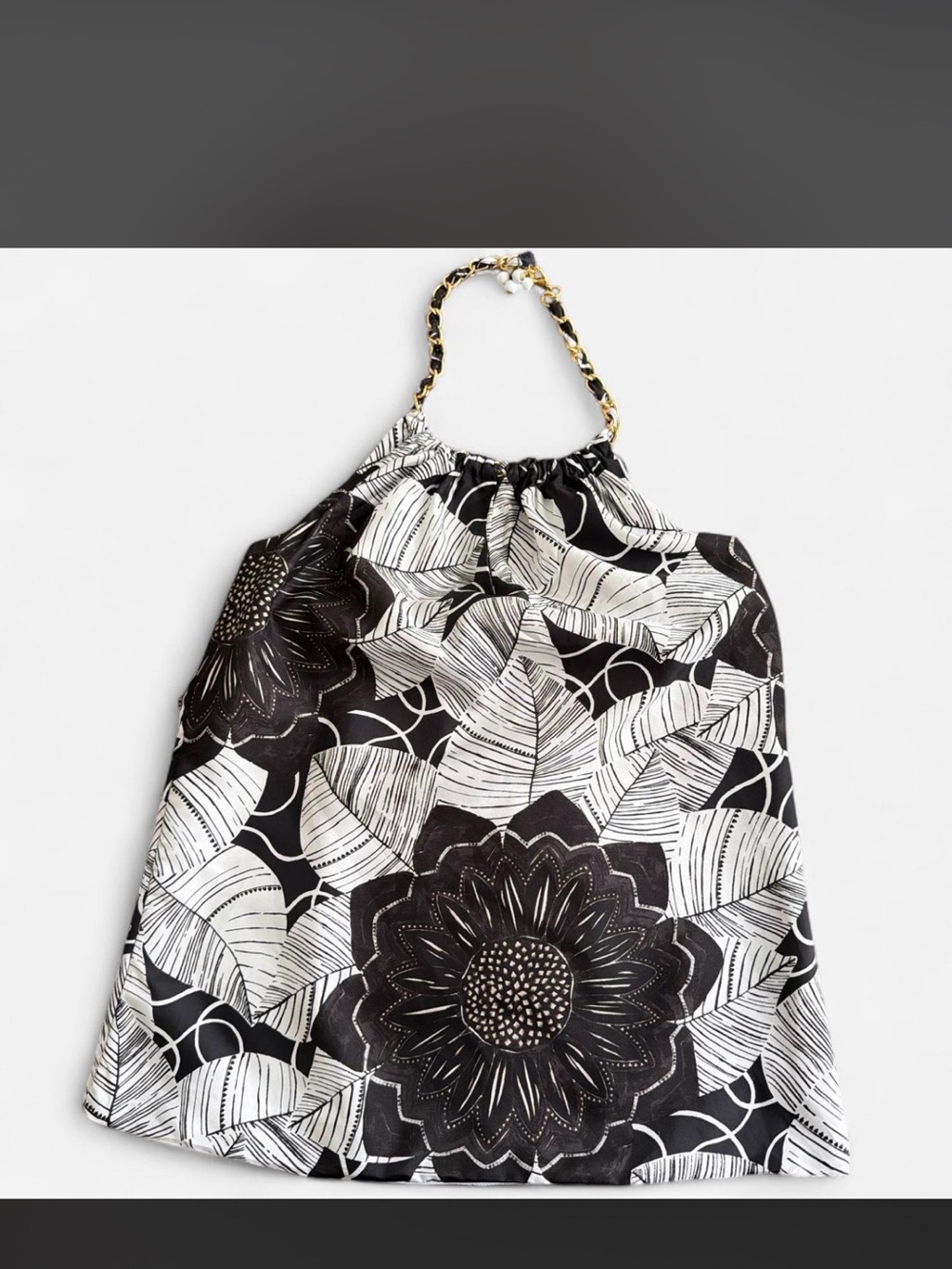 White House Black Market Black & White Floral Halter Tank